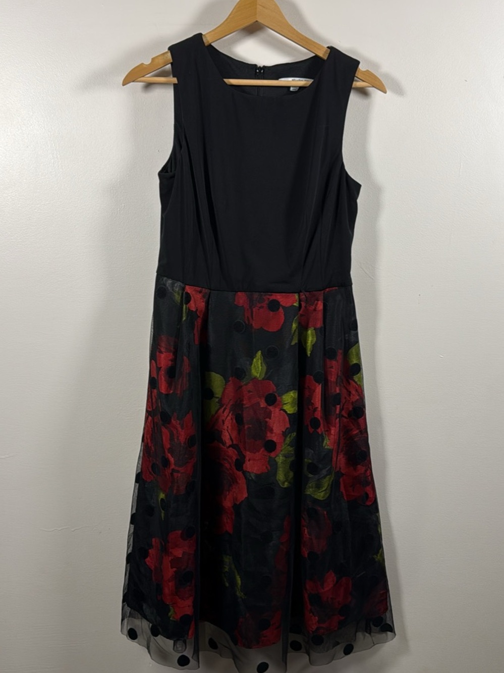 Studio One Black Sleeveless Midi Dress with Red Floral Skirt